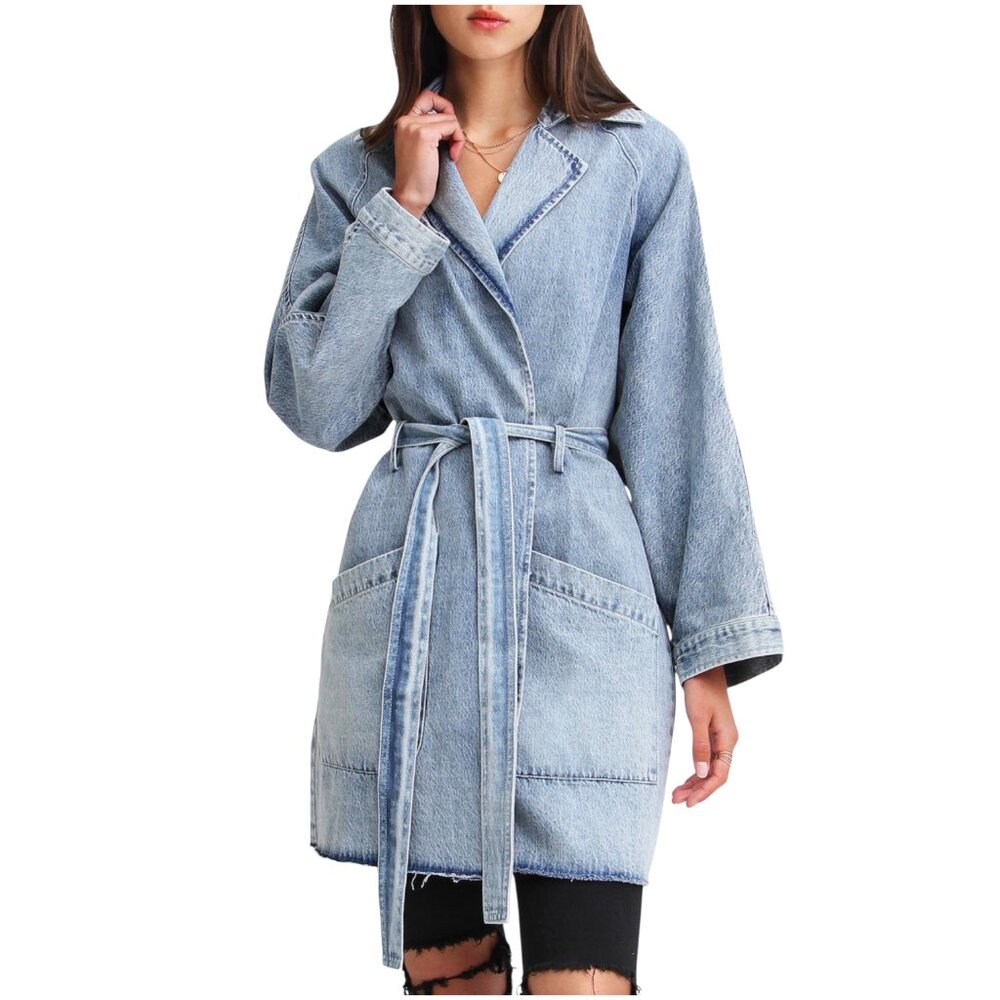 NWT Belle & Bloom Relaxed Boyfriend Trench Denim Jacket Sz S/M Indigo -MSRP $230